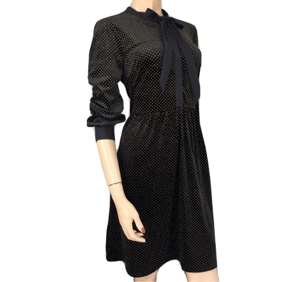 lace & mesh Dresses & Skirts - LACE & MESH long sleeve fit & flear gold polka dots 70’s inspired dress
